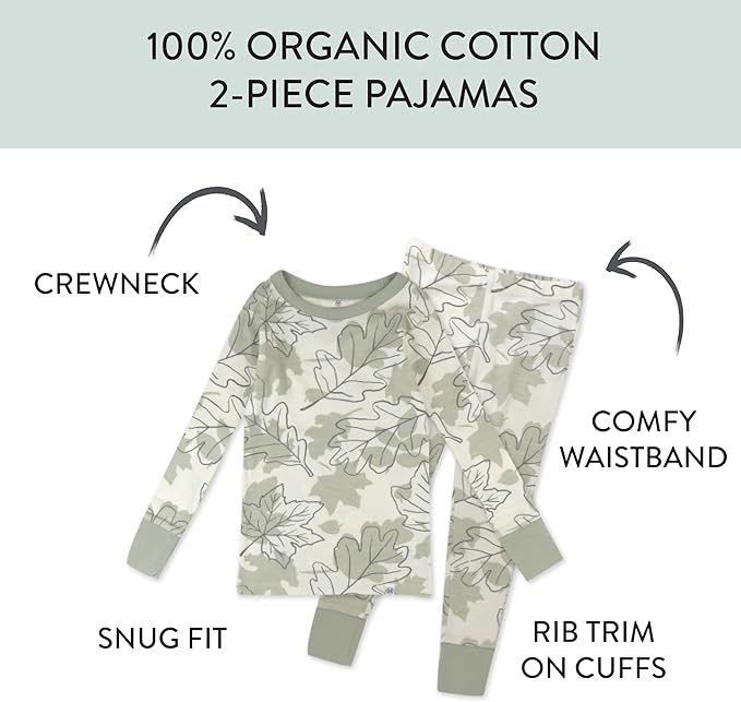 HonestBaby Classics 2-Piece Pajamas Sleepwear Pjs 100% Organic Cotton for Baby, Toddler, Kids