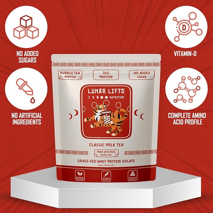 Classic Milk Tea Boba Protein Powder | Whey Protein Isolate | 26g Grass Fed Whey Protein Powder | No Added Sugar or Artificial Ingredients | Bubble Tea