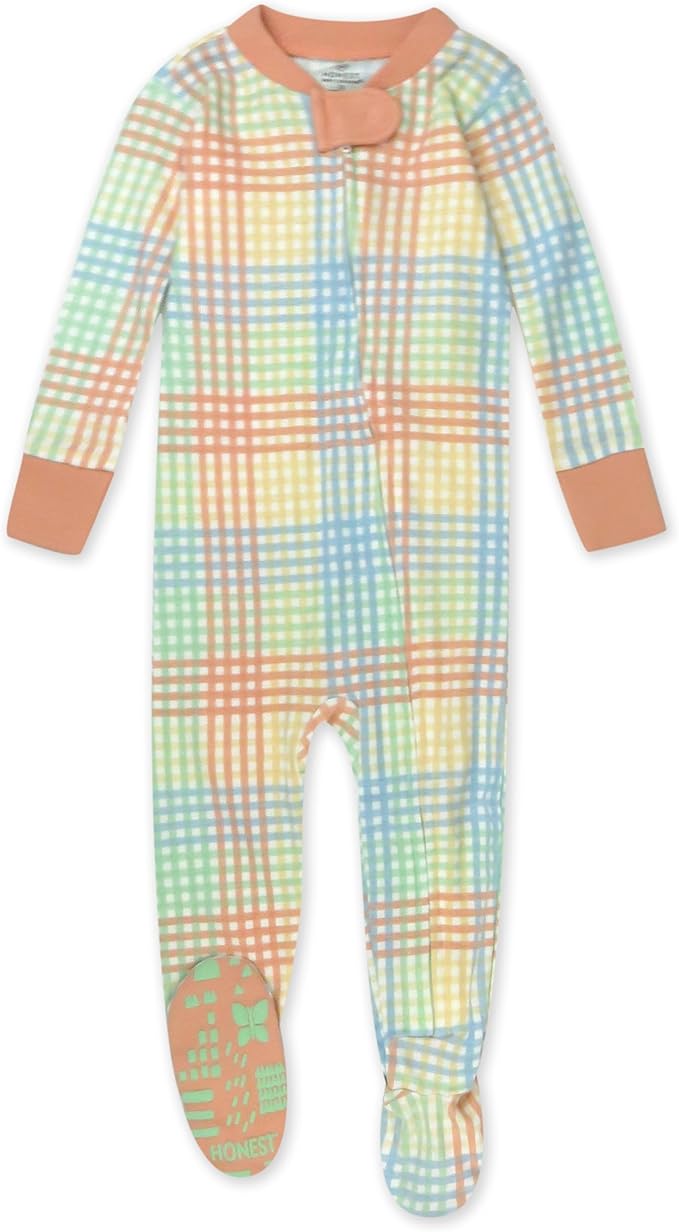 HonestBaby Non-Slip Footed Pajamas One-Piece Sleeper Zip-Front Pjs 100% Organic Cotton for Baby Girls