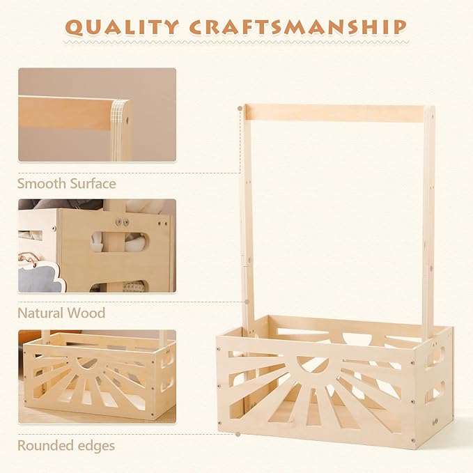 Wooden Baby Shower Crate Closet, Baby Basket with Adjustable Handle, Baby Clothing Rack，Storage Crate Hamper, Baby Shower Wooden Gift Crate, Baby Personailzed Basket for Pregnancy New Parent