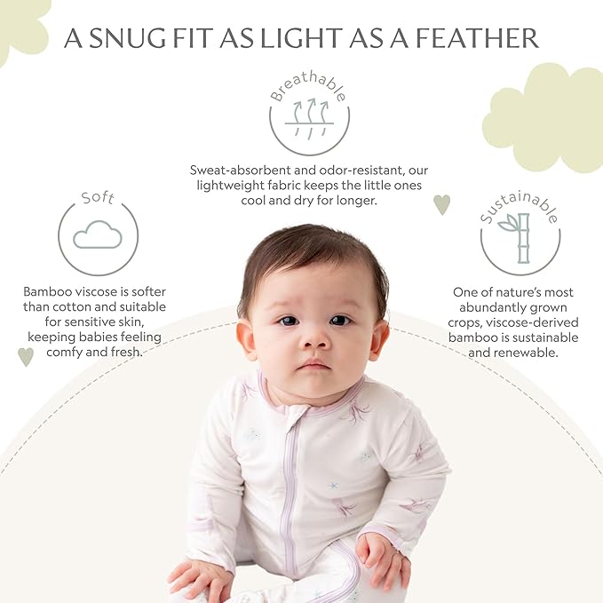 Bamboo Little Soft Baby Footie Pajamas, Baby Clothes, Newborn Sleepers, 95% Viscose and 5% Spandex, 0-24 Months