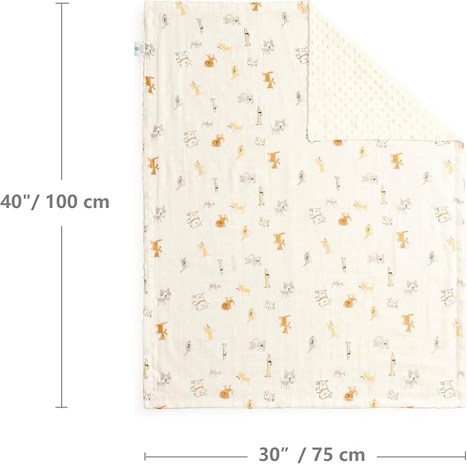 CREVENT 30''X40'' Organic Muslin Cotton Baby Blanket for Newborns, Soft Mink Backing, Essential for Baby Shower Birthday Gift - Animal 75X100cm