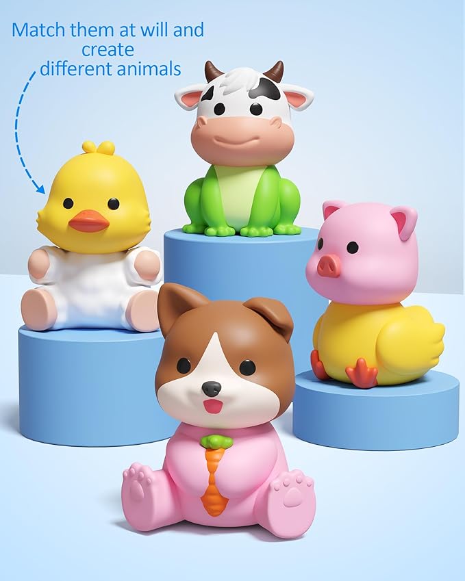 Coogam 10Pcs Farm Animal Matching Toys, Fine Motor Sorting Games for Kids Age 1-3, Montessori Learning Sensory Fidget Toy Gift for Baby Shower Bath Birthday