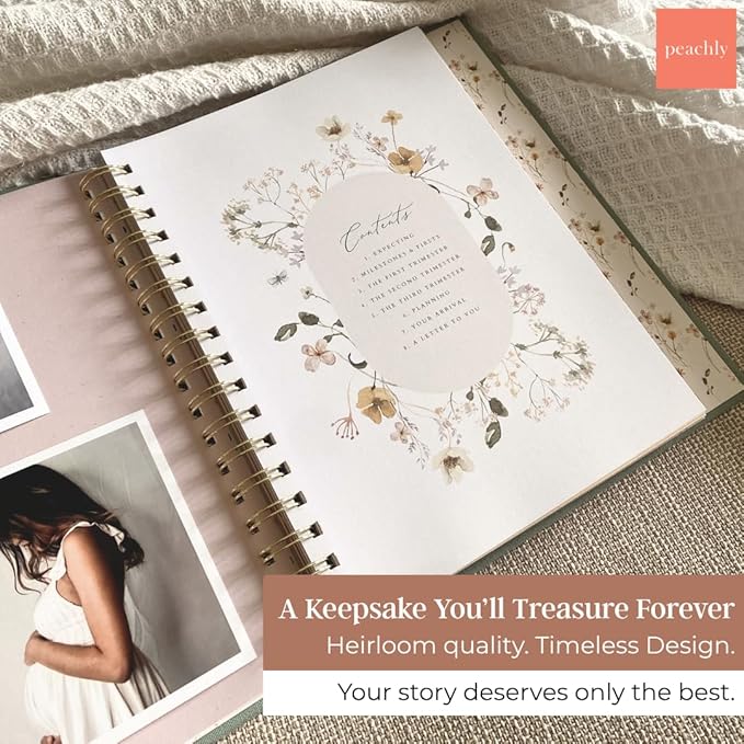 Peachly Pregnancy Journal - Linen Pregnancy Book to Capture Every Milestone - Pregnancy Must Haves - Baby Book Keepsake Pregnancy Journals For First Time Moms and Experienced Moms (Sage)