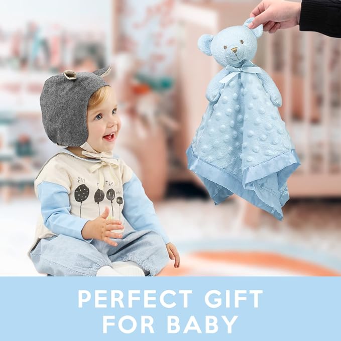 Pro Goleem Teddy Bear Lovey Baby Security Blanket for Boys and Girls Unisex Soft Lovie Baby Gifts for Newborn Toddler Snuggle Toy Stuffed Animal Blue 16 Inch