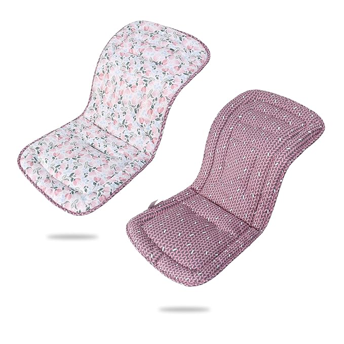 Baby Stroller Cushion,Infant Car Seat Insert-Reversible Universal Breathable and Soft Newborn Stroller Mat,100% Cotton Cover Toddler Seat Pad Liner-34x78cm,1 Pack(Pink Tulip+Pink Triangle)