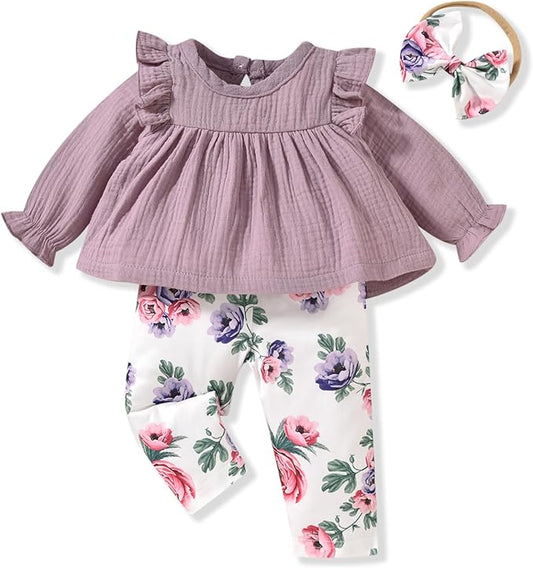 HINTINA Infant Baby Girl Long Sleeve Fall Winter Outfits With Headband