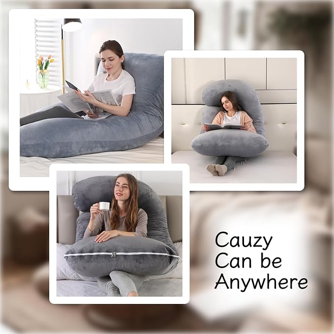 Pregnancy Pillow, Full Body Maternity Pillow 57 inch, with Removable Washable Cover - Sleep Support for Legs, Back, Neck, Shoulder, HIPS, Belly for Pregnent Women, Velvet Cover(Grey)