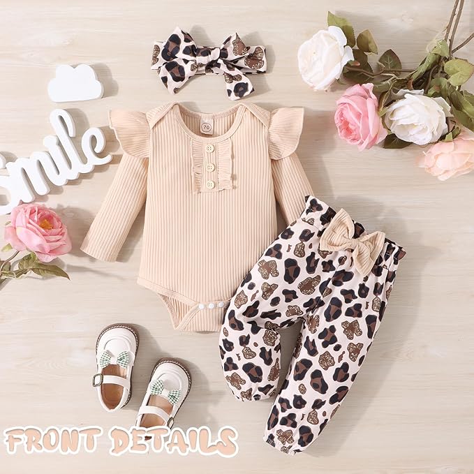 GDTOGRT Baby Girl Clothes Newborn Infant Outfits Ruffle Romper+ Floral Pants + Cute Headband Sets for Girls