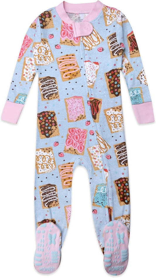 HonestBaby Non-Slip Footed Pajamas One-Piece Sleeper Zip-Front Pjs 100% Organic Cotton for Baby Girls