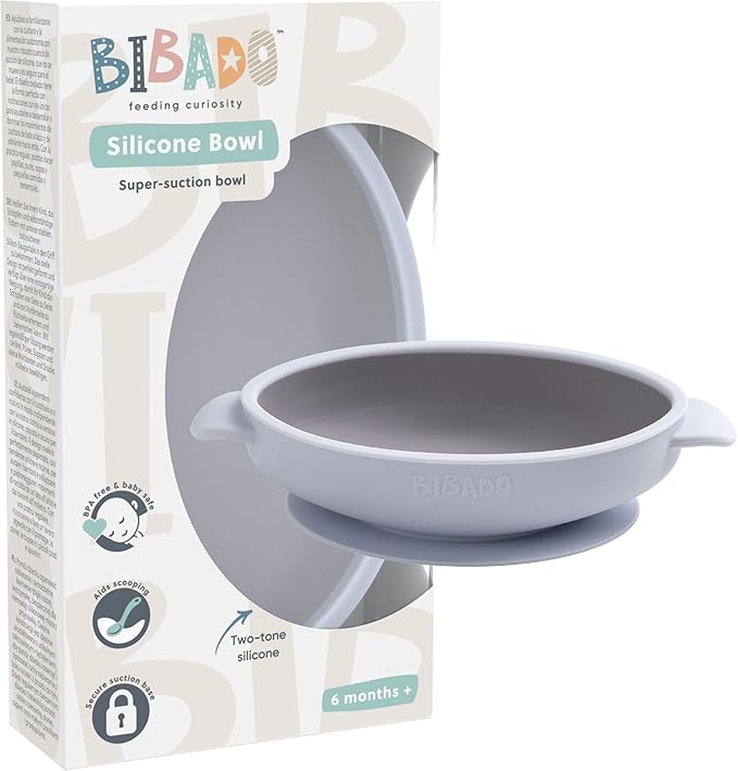 BIBaDO - Silicone Baby Bowl (Mist) - Stay Put Suction Bowl - Oval Shape - First Meals & Snacks - Durable, Dishwasher & Microwave Safe, BPA Free - Medical Grade - Baby Essentials - 6 Months to 3 Years