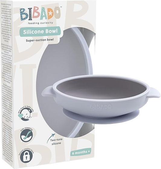 BIBaDO - Silicone Baby Bowl (Mist) - Stay Put Suction Bowl - Oval Shape - First Meals & Snacks - Durable, Dishwasher & Microwave Safe, BPA Free - Medical Grade - Baby Essentials - 6 Months to 3 Years