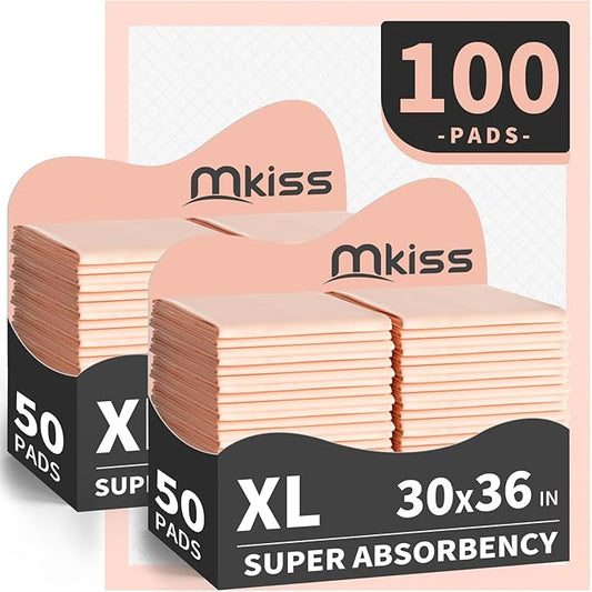 MKISS Bed Pads Disposable [100 Count] Adult Incontinence Underpads 30" x 36" Heavy Duty Absorbent Pee Pad, XL Chucks Leakproof, Extra Large Puppy Training Pad, Waterproof Baby Changing Pad