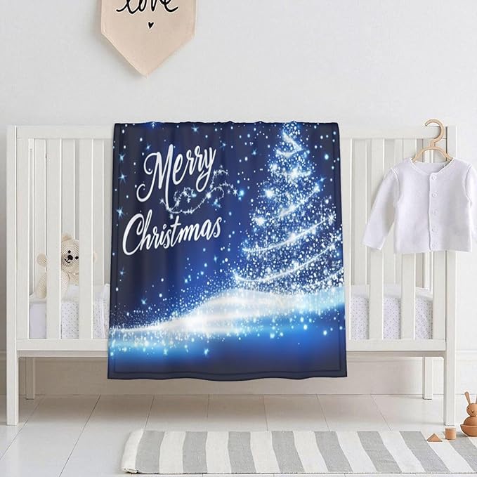 Baby Blanket Merry Christmas Blue Tree for Boy Girl Newborn 30x40 Inch Toddler Infant Nursery Throw Blankets Double Layer Comfy Soft Plush Stroller Crib Quilt
