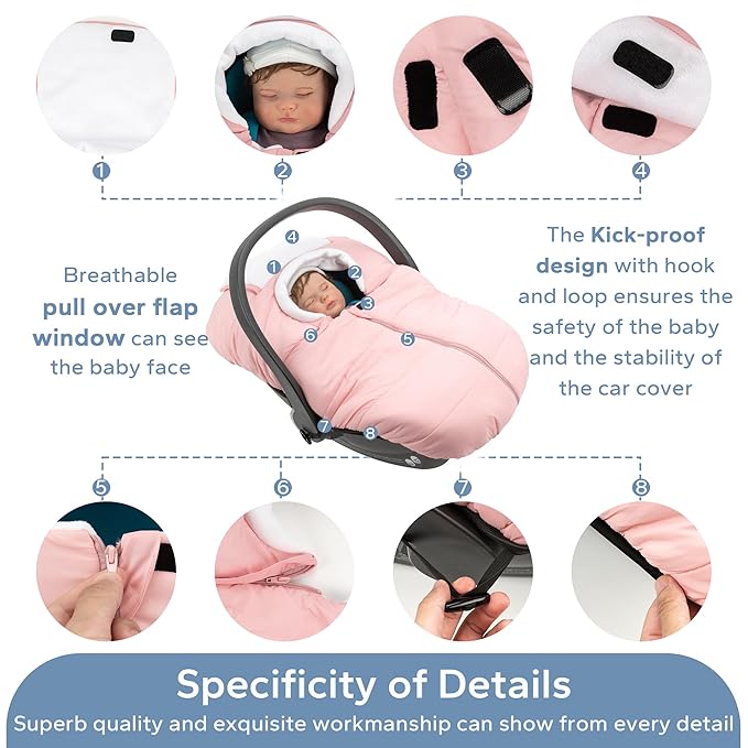 SERAPHY Car Seat Cover Baby Winter Carseat Cover for Babies, Universal Warm Infant Car Seat Canopy & Stroller Covers Accessories for Newborn Boy Girl Essentials, Pink