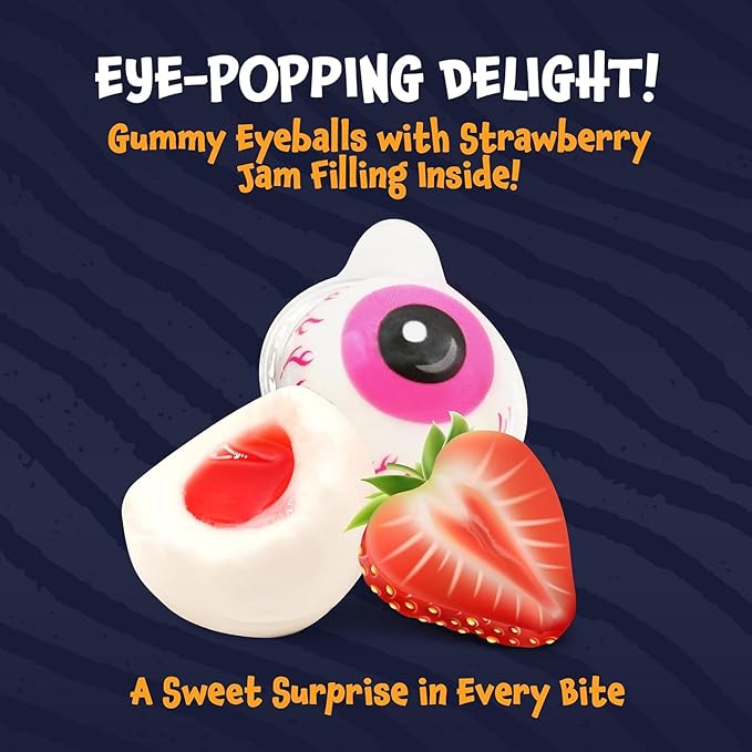 Eyeballs Gummy Candy - 19 Oz Jar (30 Count) - Strawberry Jelly Filled Gummies - Individually Wrapped Halloween Candy - Kids' Party Favors - Spooky Eyes Gummies by Funtasty