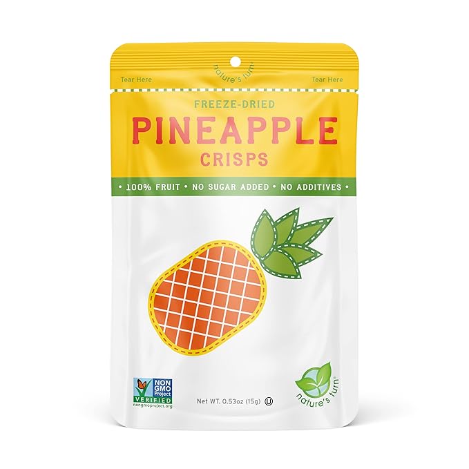 Nature’s Turn Freeze-Dried Pineapple Crisps – Healthy, Gluten-Free, Crispy & Delicious, Plant-Based Snack, Ideal for Cereal, Smoothies, School Lunches, & On-the-Go, Pack of 6 (0.53 oz Each)