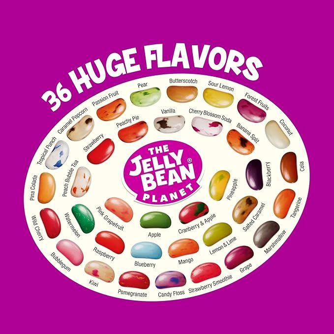 The Jelly Bean Planet, Gourmet Jelly Beans Gift 42.5 Oz Jar - 36 Huge Natural Fruit Flavors, Seasonal, Birthday, Kosher Candy, Plant Based Colors - Gluten Free, Fun Bulk Sweets Assortment