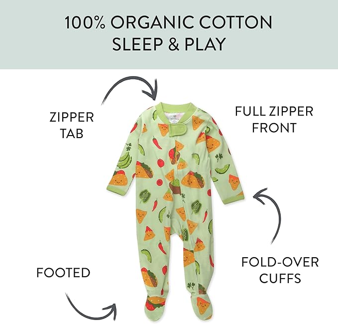 HonestBaby Baby Sleep N' Play One-Piece Zip-Front Footed Organic Cotton Pajama Sleeper