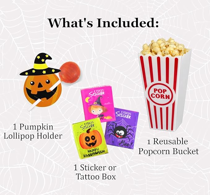 Halloween Popcorn Gift Bucket – Pumpkin Sucker Holder with Candy and Snacks (Pumpkin)