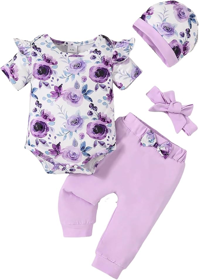 Baby Girl Clothes Newborn Infant Outfits Cute Summer Clothes Spring Romper Set+Hat+Headband