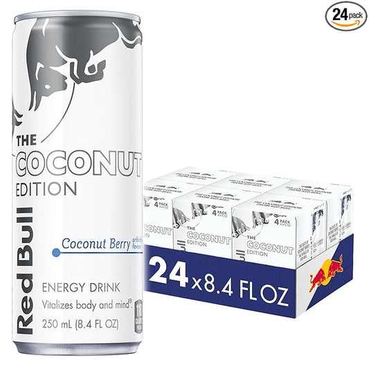 Red Bull Coconut Edition Energy Drink, Coconut Berry, with 80mg Caffeine plus Taurine & B Vitamins, 8.4 Fl Oz, 6 Packs of 4 Cans (Pack of 24)