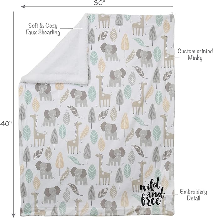Lambs & Ivy Jungle Friends Elephant/Giraffe Safari Soft Fleece Baby Blanket