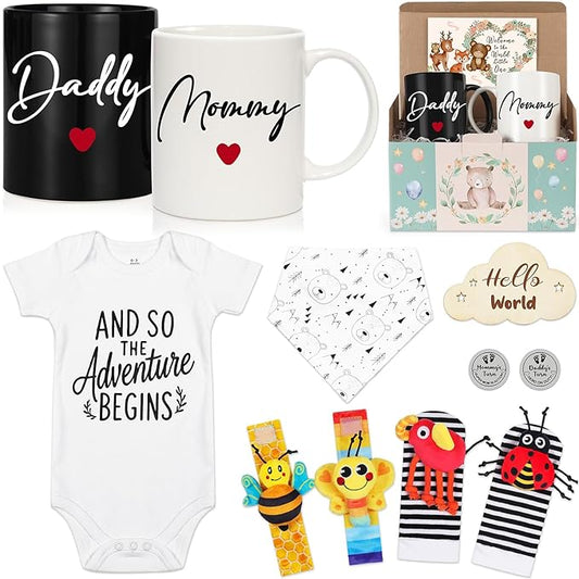 Breezy Valley New Parents Gender Reveal Gifts for Couples - Baby Shower Gifts for New Mom and Dad, First Time Mommy Daddy Mug Gift Set, Pregnancy Gift for Expecting Mom Dad to Be, Baby Gift Basket