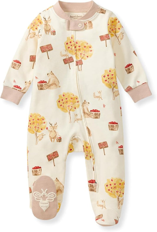 Burt's Bees Baby Baby Girls Pajamas, Zip Front Non-Slip Footed Sleeper Pjs, 100% Organic Cotton