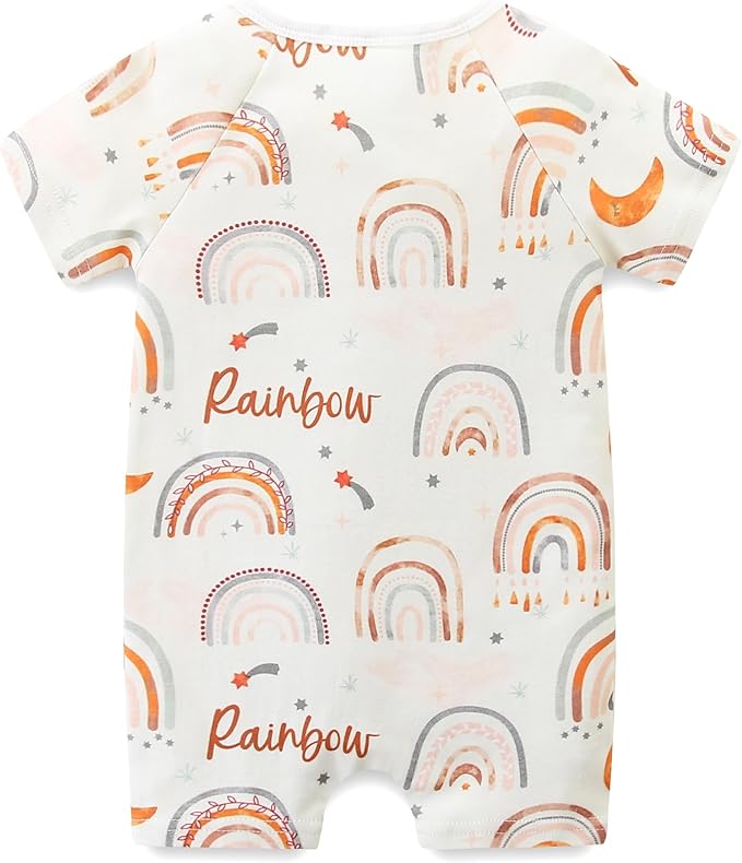 Baby Boy Girl Romper Short Sleeve 100% Cotton Bodysuit Outfits 2 Way Zipper Jumpsuit