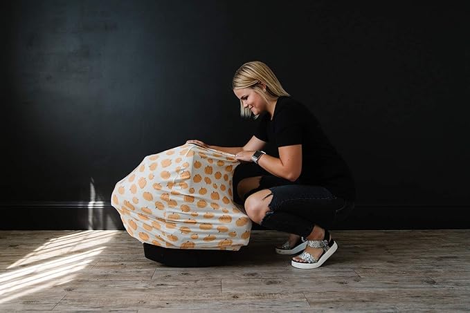 Baby Car Seat Cover Canopy and Nursing Cover Multi-Use Stretchy 5 in 1 Gift "Patch" by Copper Pearl