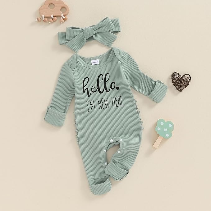 Newborn Girl Clothes Baby Girl Coming Home Outfit Zipper One-piece Outfits Ruffle Footie Bodysuit Jumpsuit Headband
