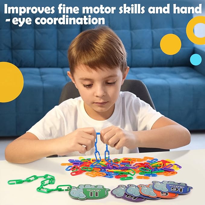 Aizweb 240pcs C-Clips Hooks Plastic Chain Links - Counting & Linking Activity Kit, Sensory Toys for Toddlers, Develops Kid's Fine Motor and Color Recognition & Sorting Skills,Educational Learning Toys