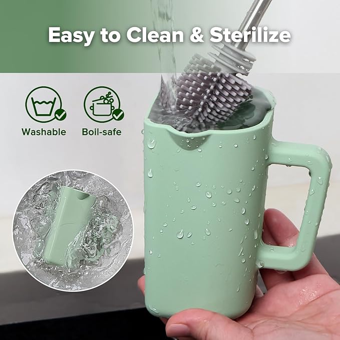 haakaa Gentle Pour Bath Rinse Cup | Food Grade Silicone Shampoo & Body Washing Rinser Cup for Kids with Easy Grip Handle - Pea Green