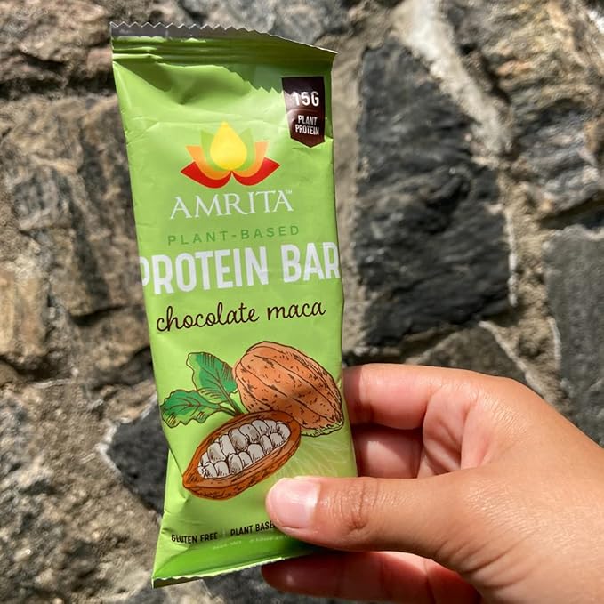Amrita Nut Free Vegan Protein Bars (12 CT PK of 3) | Chocolate Maca 15g Plant-Based Protein Bar | Peanut-Free, Gluten Free, and Dairy-Free | No Added Sugar, High Fiber, Healthy Snacks for Kids/Adults
