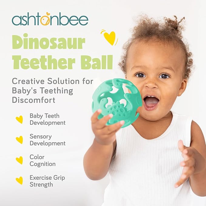 Dinosaur Baby Teething Toys, Textured Sensory Toys for Babies, Lightweight Soft Baby Sensory Toys, BPA-Free Silicone Infant Teething Toys, 0-18 Months, Teething Baby, Easy to Clean - Kiwi Green