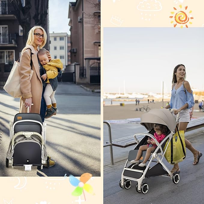 INFANS Lightweight Baby Stroller, Compact with One-Hand Fold, Travel Stroller for Airplane with Cup Holder, 5-Point Harness, Foot Cover, Canopy, Infant for 0-36 Month (Grey)
