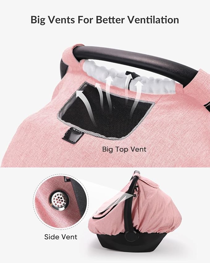 Waterproof Car Seat Cover for Baby, 2-Layer Car Seat Rain Cover with Clear Window & Sunshade & Mesh Cover, Universal Infant Carseat Canopy for Stroller, Protect from Rain and Snow - Pink
