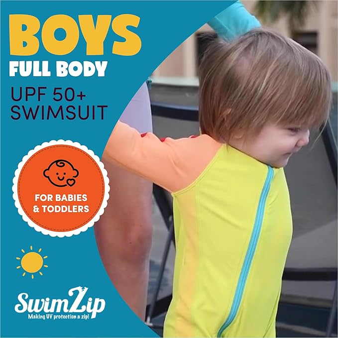 SwimZip Boys' Long-Sleeve UPF 50+ Swimsuit for Baby, Toddler, & Little Boys