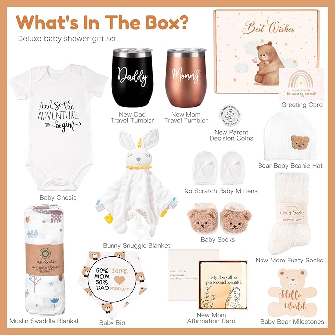 New Mom Gifts for Women, Top Pregnancy Gifts with Mom and Dad Tumbler Set for First Time Moms, Expecing Parents to Be, Gender Reveal, Baby Shower, Best Baby Gifts for Boys Girls Neutral