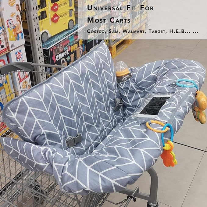 ICOPUCA Shopping Cart Cover for Baby, 2 in 1 cart Cover for Babies N high Chair Cover, Padded Grocery cart seat Cover for Baby Girl boy, with Extra Detachable Cushion, Grey;