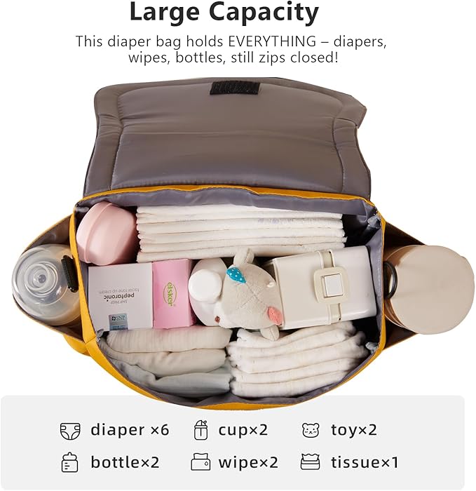 SUNVENO Kitty Stroller Organizer Bag – Universal Baby Stroller Caddy with 2 Cup Holders, Adjustable Straps, Waterproof Oxford, Lightweight Travel Accessory for Strollers, Prams & Pushchairs,Yellow