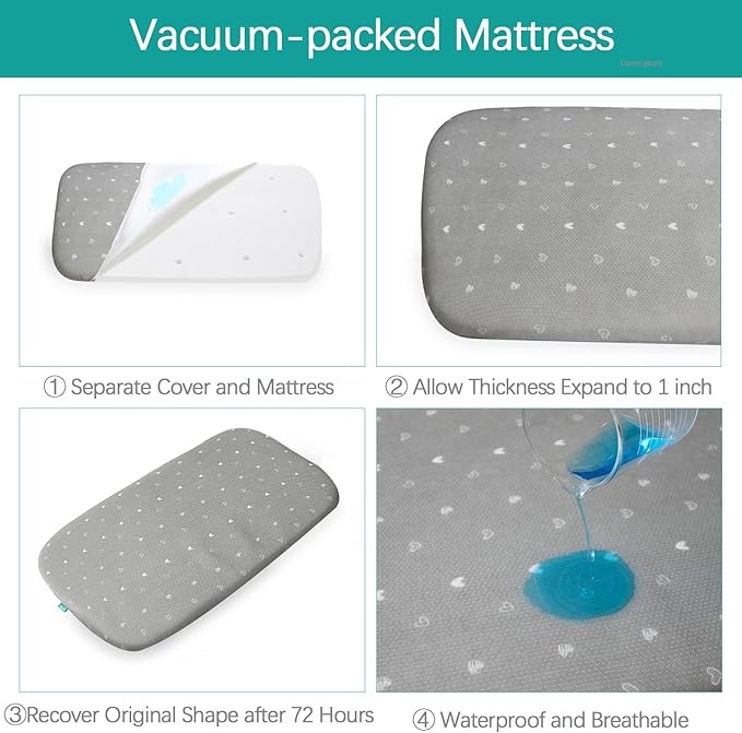 Bassinet Mattress Pad 35" x 20" x 1", Compatible with Jimglo 3 in 1, Ezebaby, Besrey Baby Bassinet and Other Bedside Sleeper, Waterproof Breathable Baby Foam with Removable Zippered Cover, Grey