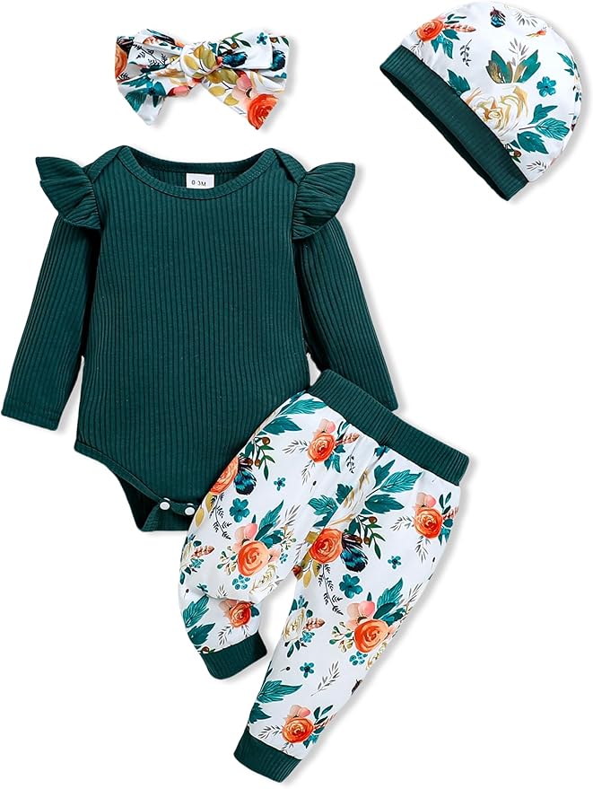 Baby Girl Clothes Newborn Infant Outfits Cute Summer Clothes Spring Romper Set+Hat+Headband