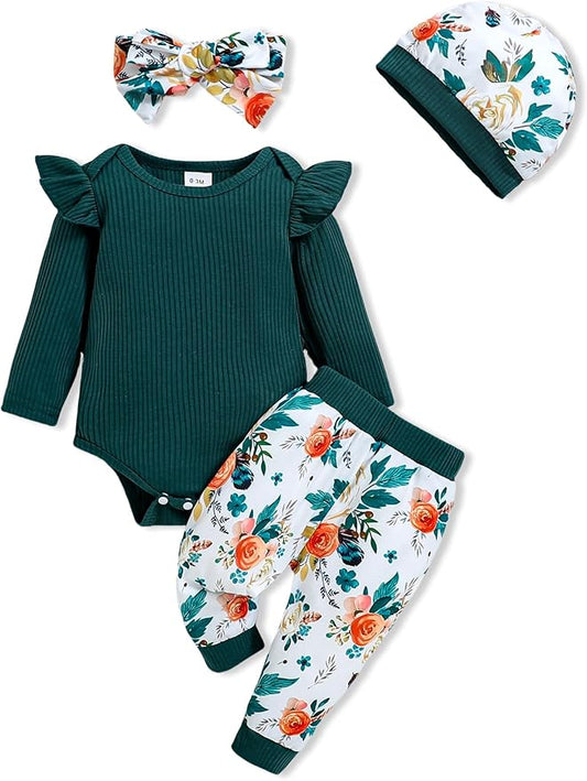 Baby Girl Clothes Newborn Infant Outfits Cute Summer Clothes Spring Romper Set+Hat+Headband