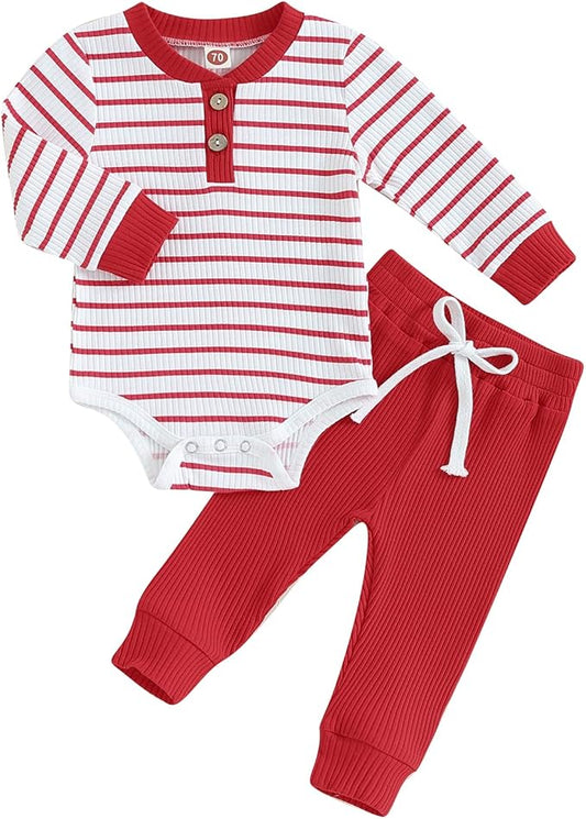 Newborn Baby Boy Girl Clothes Ribbed Knitted Long Sleeve Romper Pants Solid Cotton Infant Fall Winter Outfits 2Pcs
