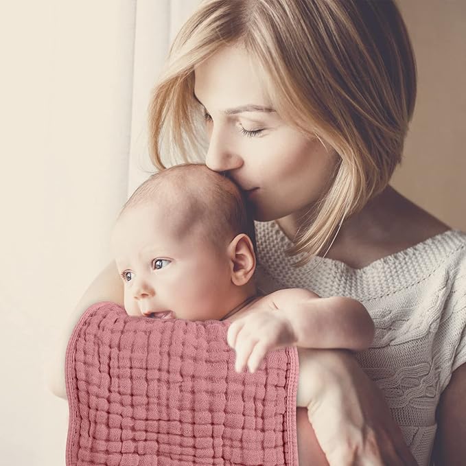 Looxii Muslin Burp Cloths Baby Girl 6 Pack - 20" x 10" - Ultra Soft & Absorbent, 6-Layer 100% Cotton for Spit Up & Drool- Gentle Burping Cloth, Baby Girl Newborn Essentials Shower Gifts, Bean Paste