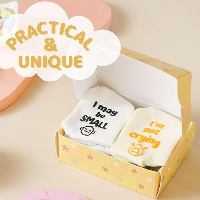 InnoBeta Baby Socks Set with Funny Quotes (4 Pairs) Newborn/Infant Socks for Baby Shower, Gender Reveal 3-12 Months