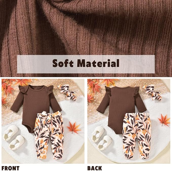 Aalizzwell Preemie Newborn Infant Baby Girls Clothes Ribbed Romper Bodysuit Pants Set Fall Winter Outfits