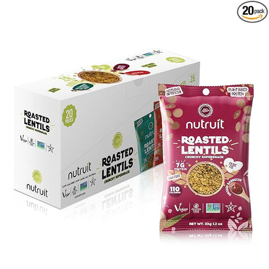 Nutruit Roasted Lentil Snacks - Tasty Smoked Barbecue Healthy Snacks - Vegan, Gluten Free, Non-GMO, High Protein, Healthy On-The-Go, Low Calorie Lentils Snacks - 1.2oz Packs (20-Pack)